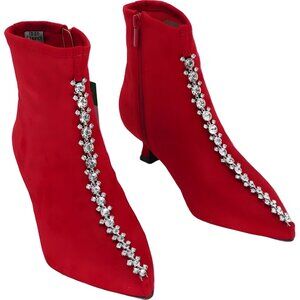NWT Impo Garda Chain Red Booties with Rhinestone Detail